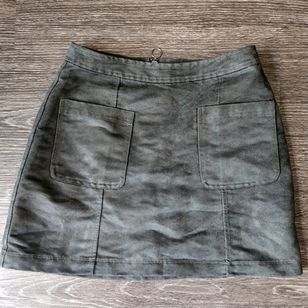 Faux Suede Olive Green Mini Skirt